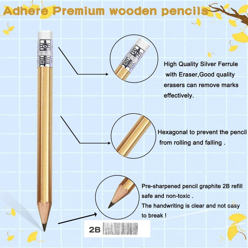 Adhere 50pcs Golf Pencils with eraser Hexagon Wooden Pencils Graphite 2B for Golf Event Scoring,Classroom,Wedding,Company Meetings,Pew, Pocket (z-Gold・Hexagon・50pcs) - Image 3